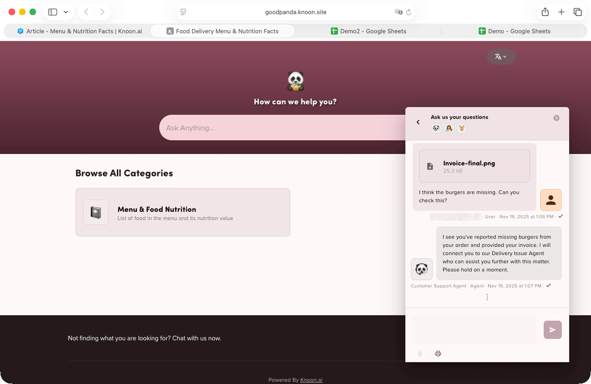 The agent utilizes visual context to read the invoice and extract relevant information before proceeding with the next step.