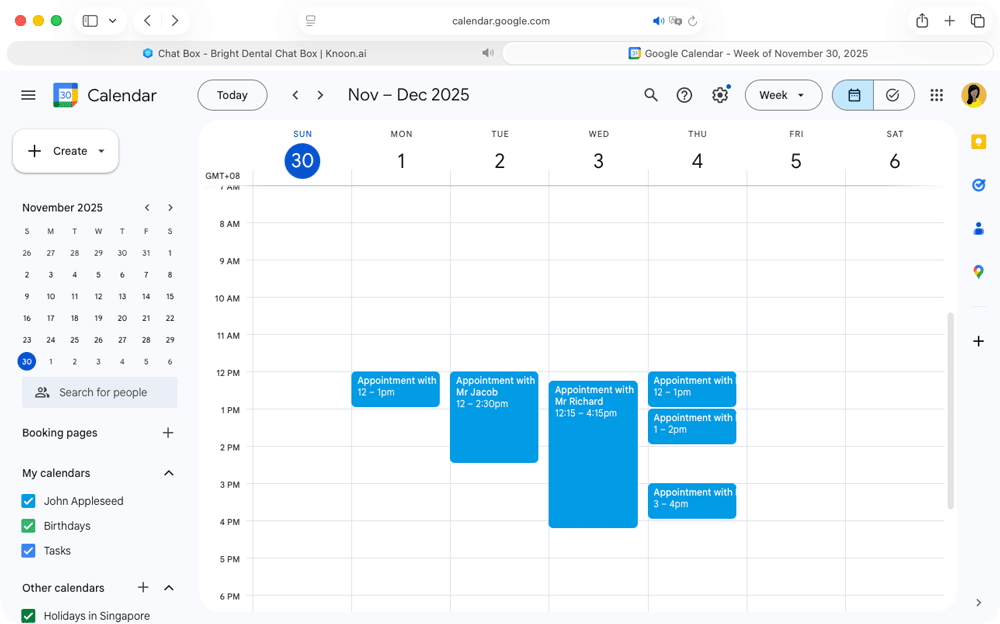 Both appointments were successfully cancelled and removed from Google Calendar.