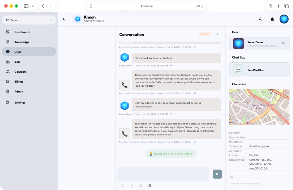The Knoon agent can now place the order using the option you selected.