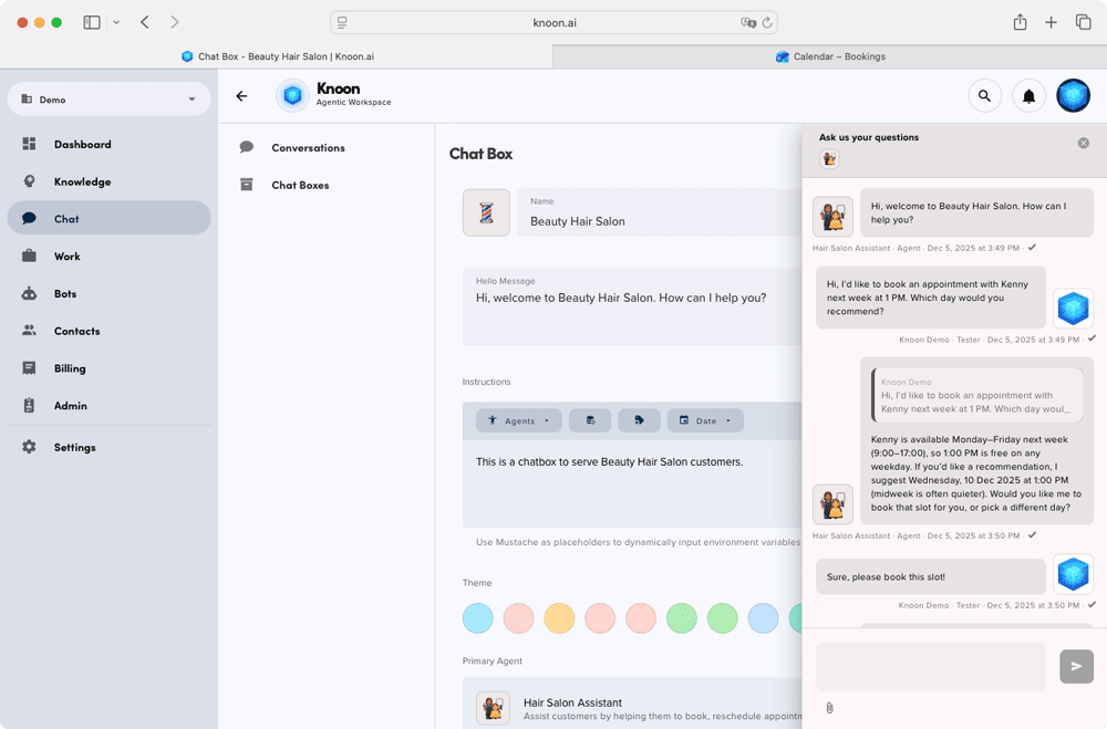 Request the agent to locate a 1 PM opening with Kenny for the coming week. It suggested Friday at 1 PM.