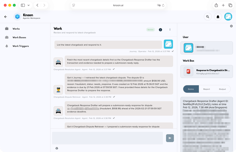 An example Work Box for handling chargebacks, from reviewing disputes to gathering evidence and submitting the response.