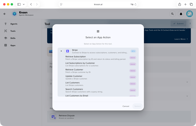 A list of supported Stripe tools in Knoon