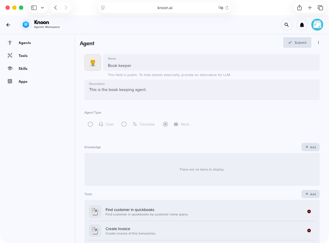 A book keeping agent with access to multiple QuickBooks tools.